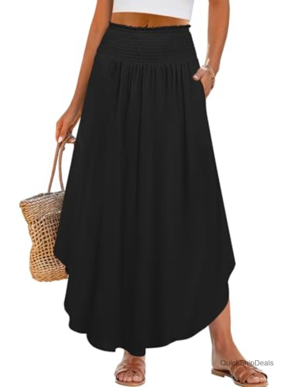 Women High Waist Floral Flowy Boho Maxi Skirt with Pockets